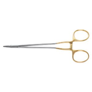 Chirurgische schaar met goudkleurige ringgrepen voor dentale procedures