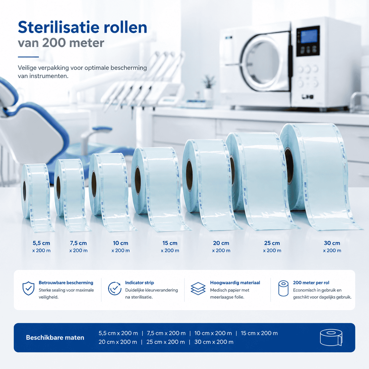 Sterilisatie rollen van 200m